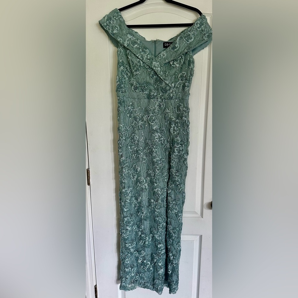 SALE! Elegant Floral Embroidered Dress in Teal/ Formal